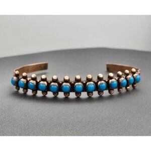 VTG WMCO Copper Turquoise Petit Point Cuff Bracelet 6.5" Stamped Design